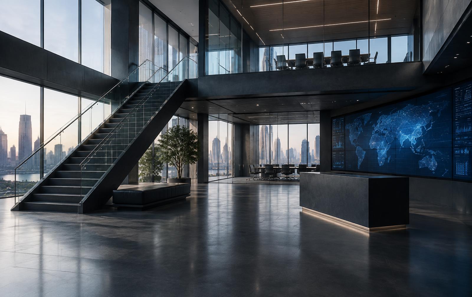 Contemporary enterprise operations environment with global data displays